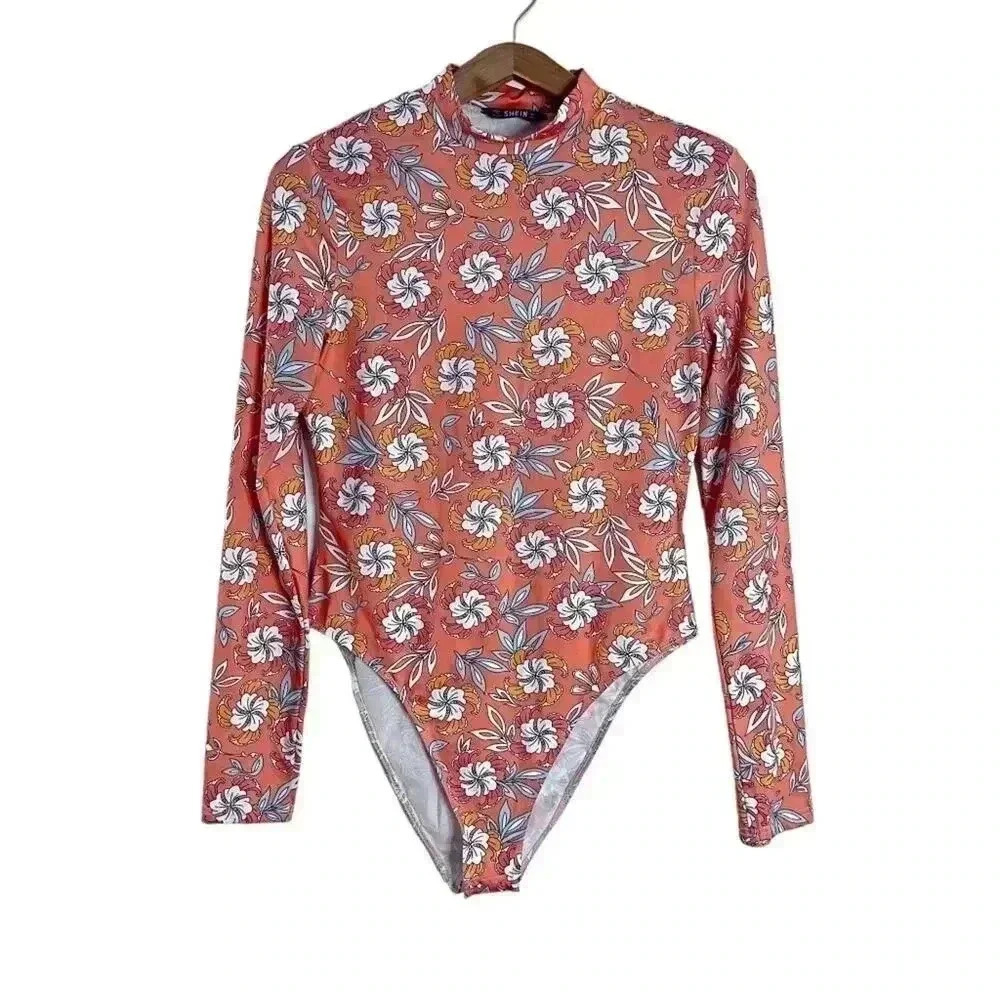 Orange Floral Bodysuit Flowers Festival Rave Coachella Women's Size L